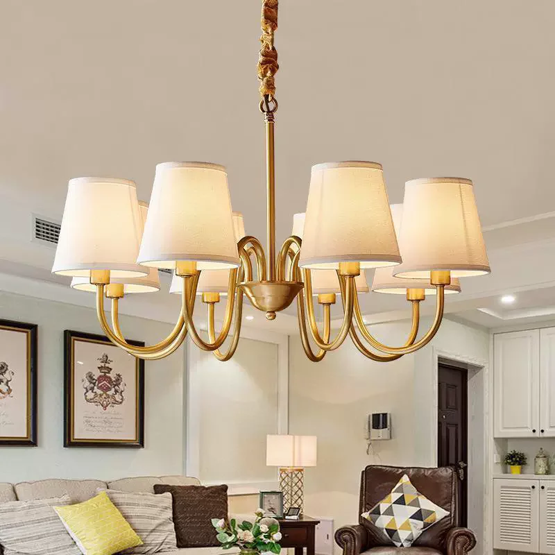 

Home Decor Bedroom Kitchen Dining Room Lighting Real Copper Fabric Modern Led Chandelier Ceiling Lamp Living Room Light Fixture
