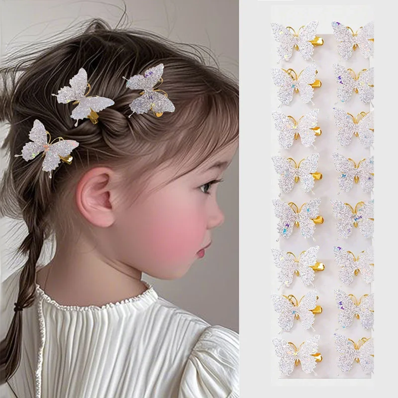 10Pcs Set Pink Sparkling Butterfly Hair Clip Children's Sparkling Hair Clip Girl Cute Styling Headwear Set Butterfly Hair Clip