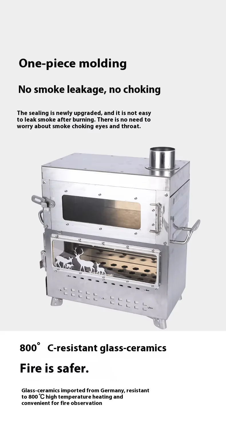 투오펑 친환경 스테인리스 휴대용 바베큐 스토브 대형 야외 오븐 (장작 난방, 차 끓이기, 캠핑 텐트용)