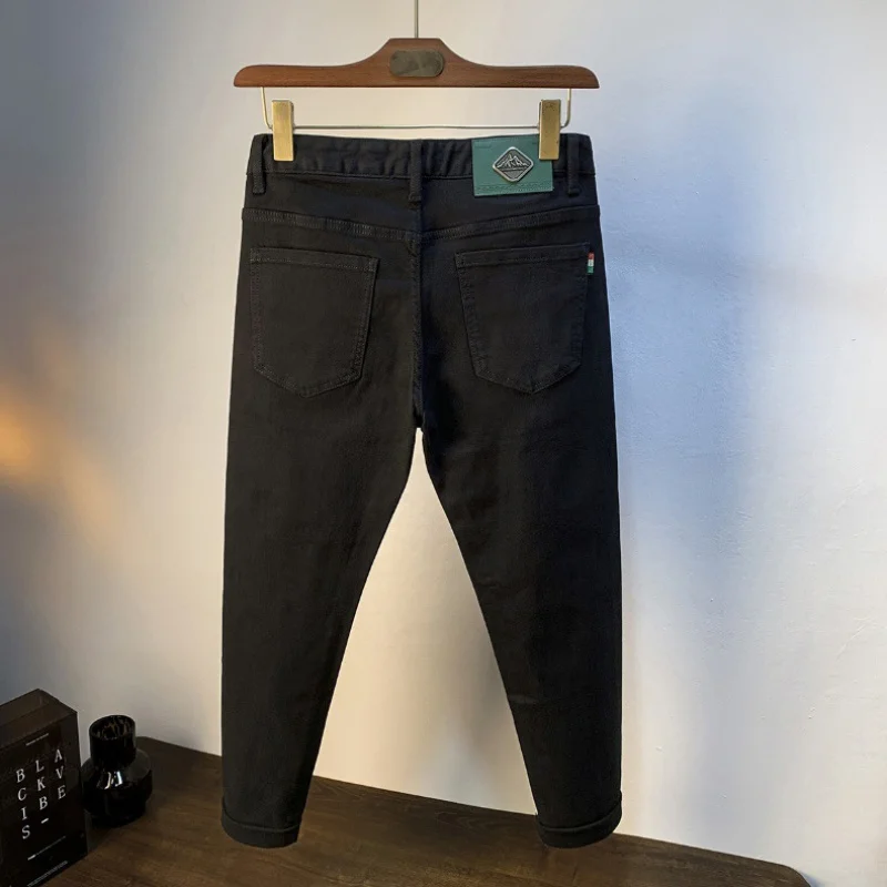 Pantalones vaqueros negros para hombre, jeans ajustados, elásticos, a juego, informales, de lujo, de alta gama, asequible, Otoño, nuevo, 2024