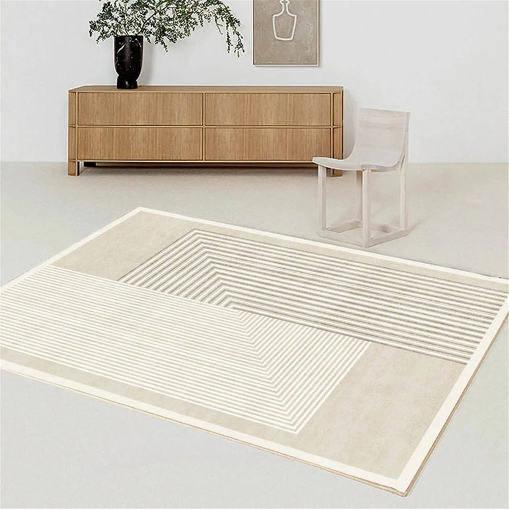 Modern White Minimalism Large Living Room Carpet Light Luxury Beige Decoration Bedroom Carpet Soft Lounge Rug Washable Floor Mat