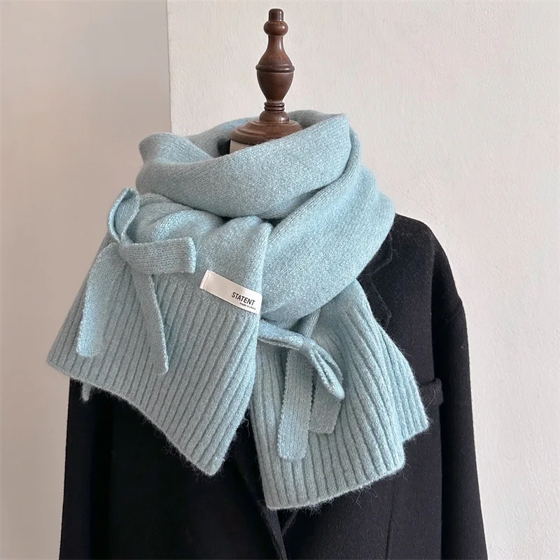 

2025 New Women's Autumn and Winter Scarf Luxury 100% Premium Woolen Ribbon Style Warm Scarf Fashion Long Solid Color Scarf