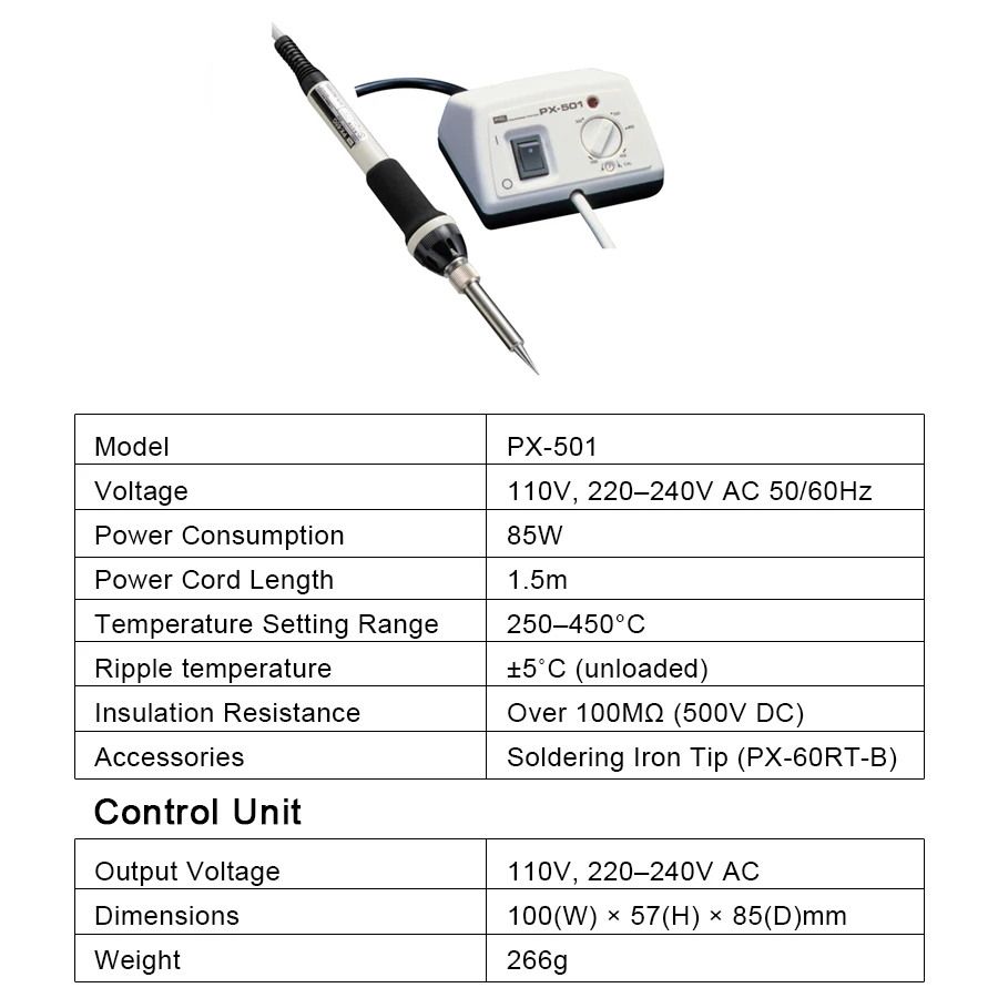 GOOT Mini Soldering Station 250℃-450℃ Anti-static Rapid Heating Up for SMD Rework PX-501 PX-501AS