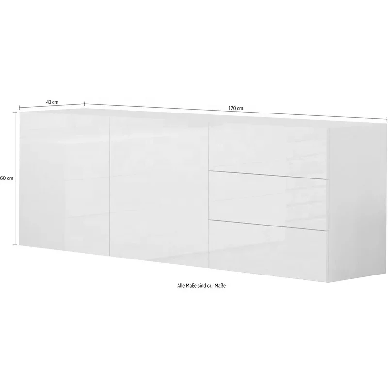 ZModern Design White High Gloss Finish Media Wooden Three Drawers And Two Cabinets Sideboard For Living RoomZ