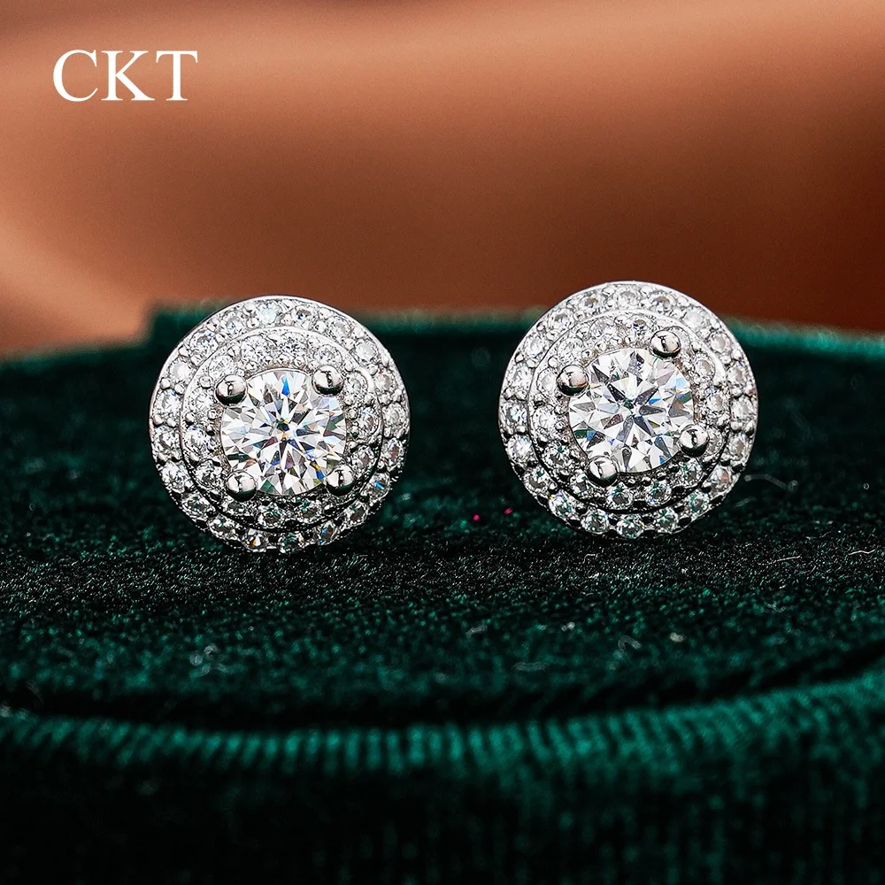 

CKT Birthday Gift White Gold 18K Stud Earring 0.3ct Moissanite Diamond for Women Wedding Fine Jewelry Girl Valentine's Day