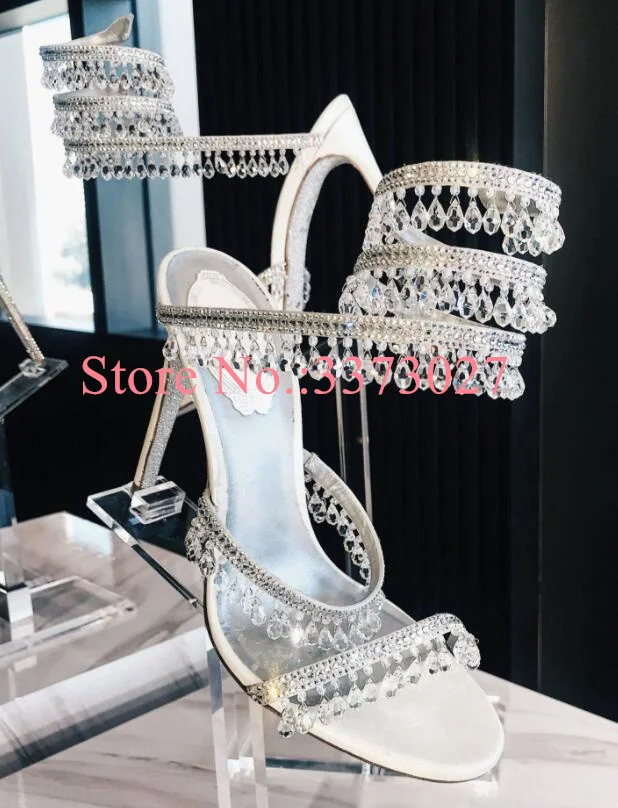 Fashion String Bead Crystal Sandals Shoes Woman New Unique Design Thin Heel Sandals Sexy Lady Wedding Shoes Dropship