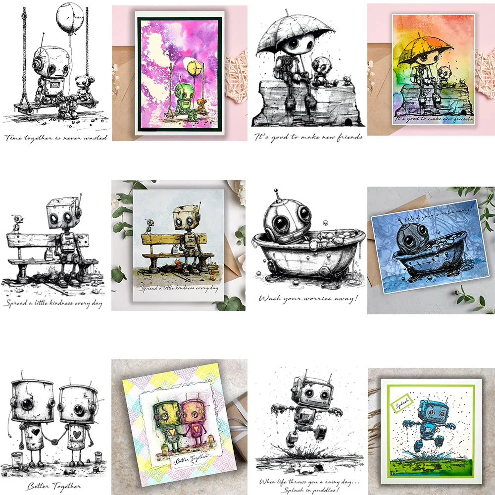 Zeit zusammen Robot-Serie, transparenter Stempel „Wasch Your Worries Away Little Kindness“-Stempel für DIY-Scrapbooking, Papierhandwerk, Kartenherstellung