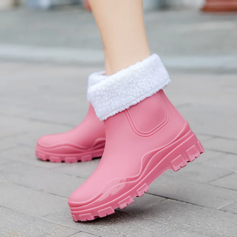 Women Garden Galoshes Waterproof Rubber Rain Boots Thick warm Short style fashion Waterproof Non-slip Fishing Water Shoes 36-40