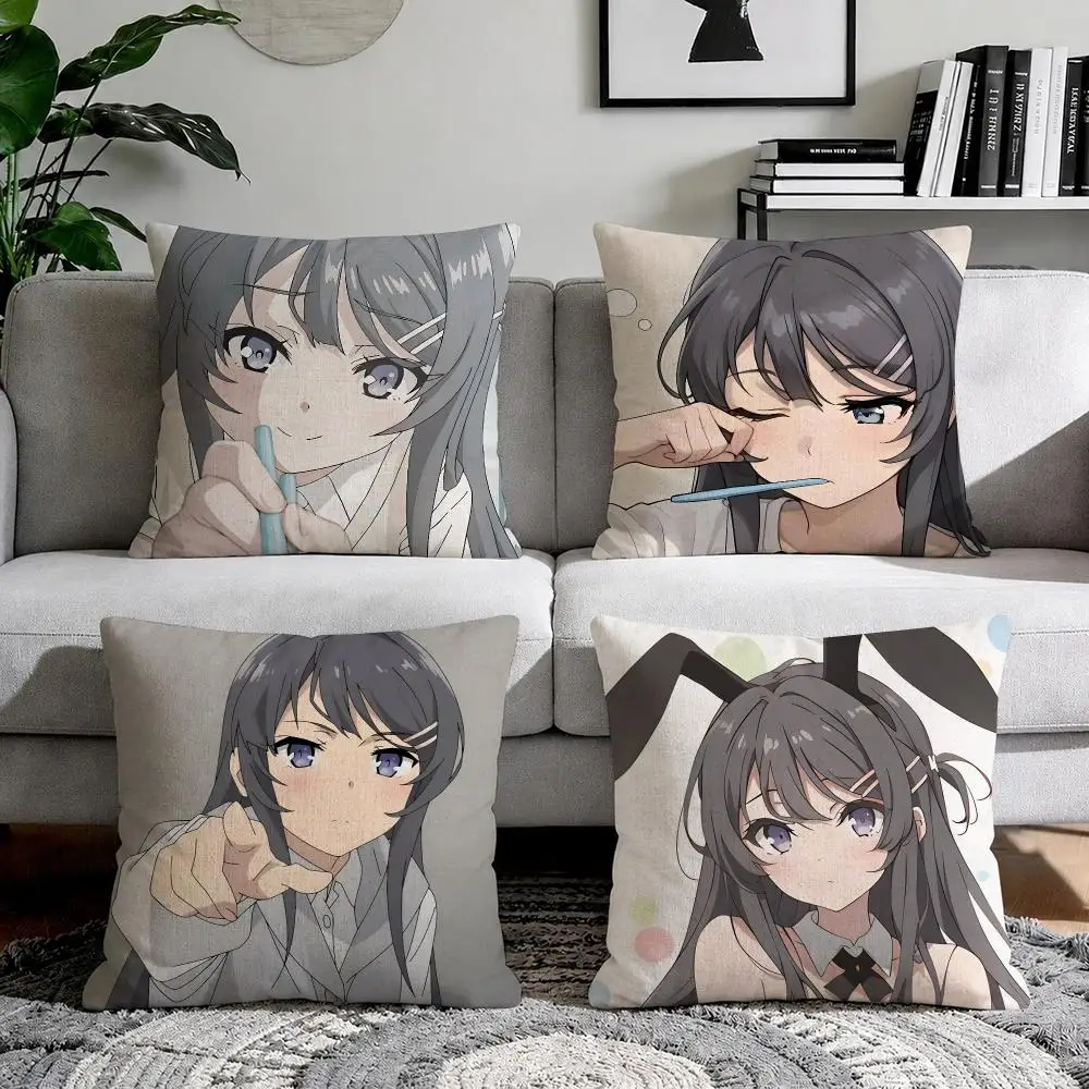Mai S-Sakurajima Sexy Glamorous Cushion Cover Organic Natural Linen Pillowcase with Double Sided Print for Sofa Home Decor Gift