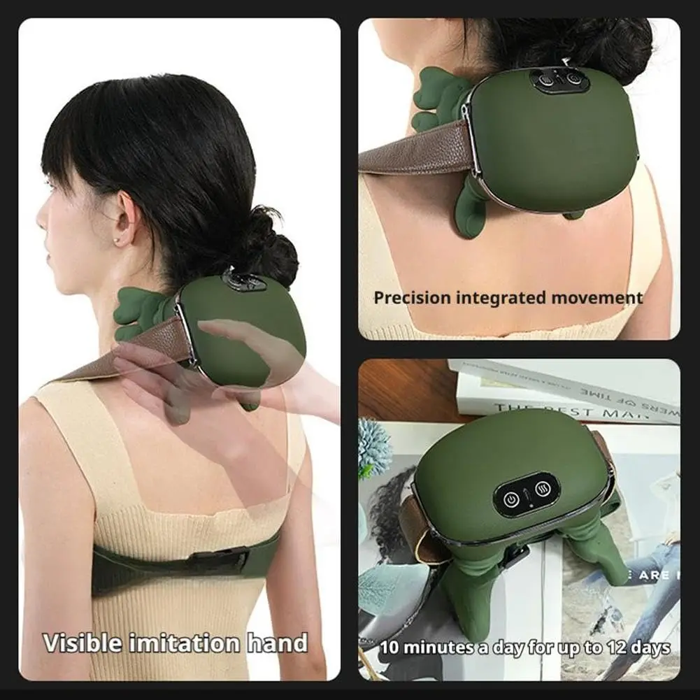 Masseur portable pour le cou et les épaules avec sangle réglable en chaleur, nœuds en silicone souple, surface facile à nettoyer, relaxation à domicile et au bureau