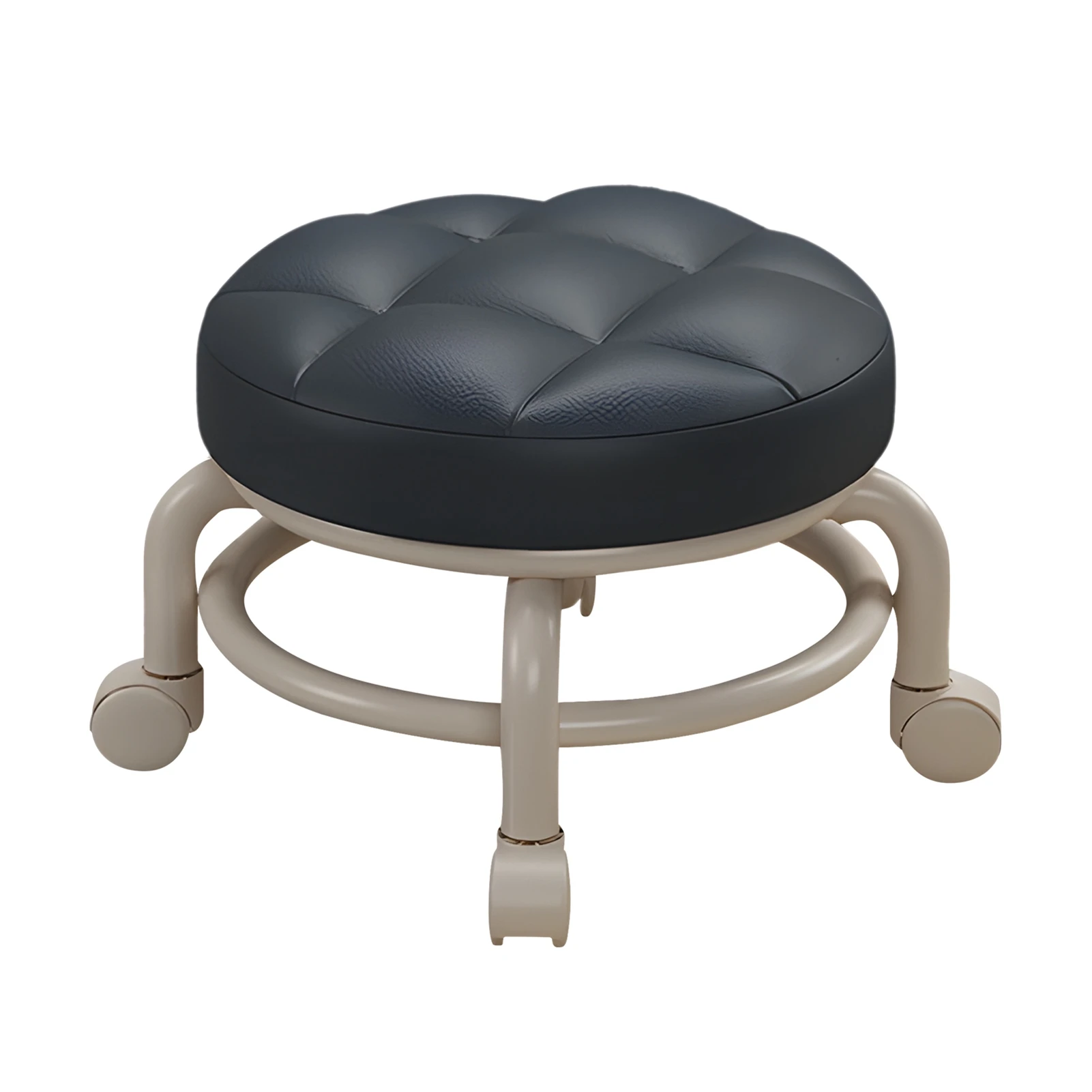 Low Roller Stools with Universal Wheel 360 Degrees Swivel PU Leather Round Rolling Stool Seats with Mute Wheels for Home Office image 4