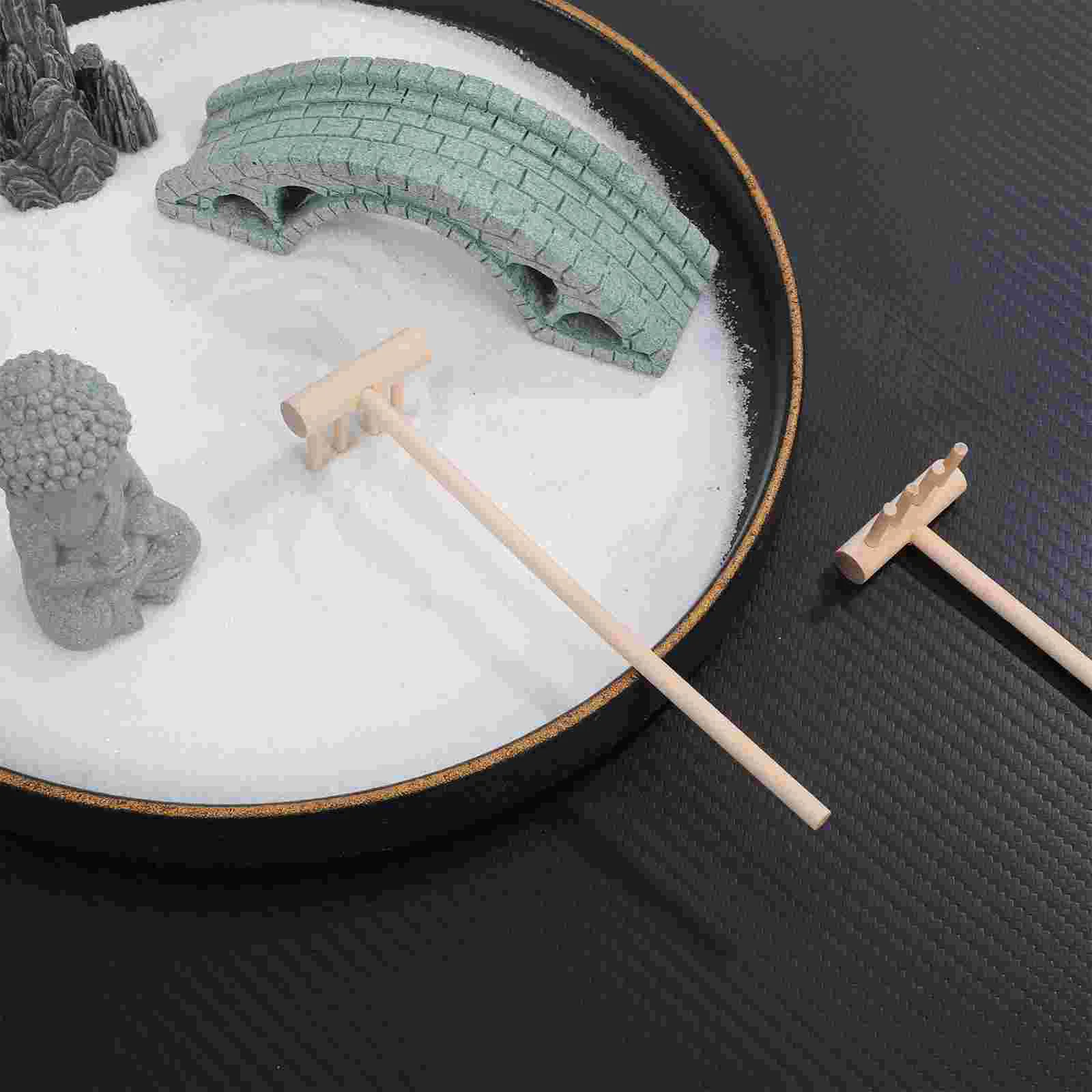 10 ชิ้นเครื่องมือบอนไซตารางทรายอุปกรณ์เสริม Mini Zen Garden Rake สําหรับ Sandbox Rock เดสก์ท็อป Miniature ตกแต่งไม้ไผ่ Four Tine