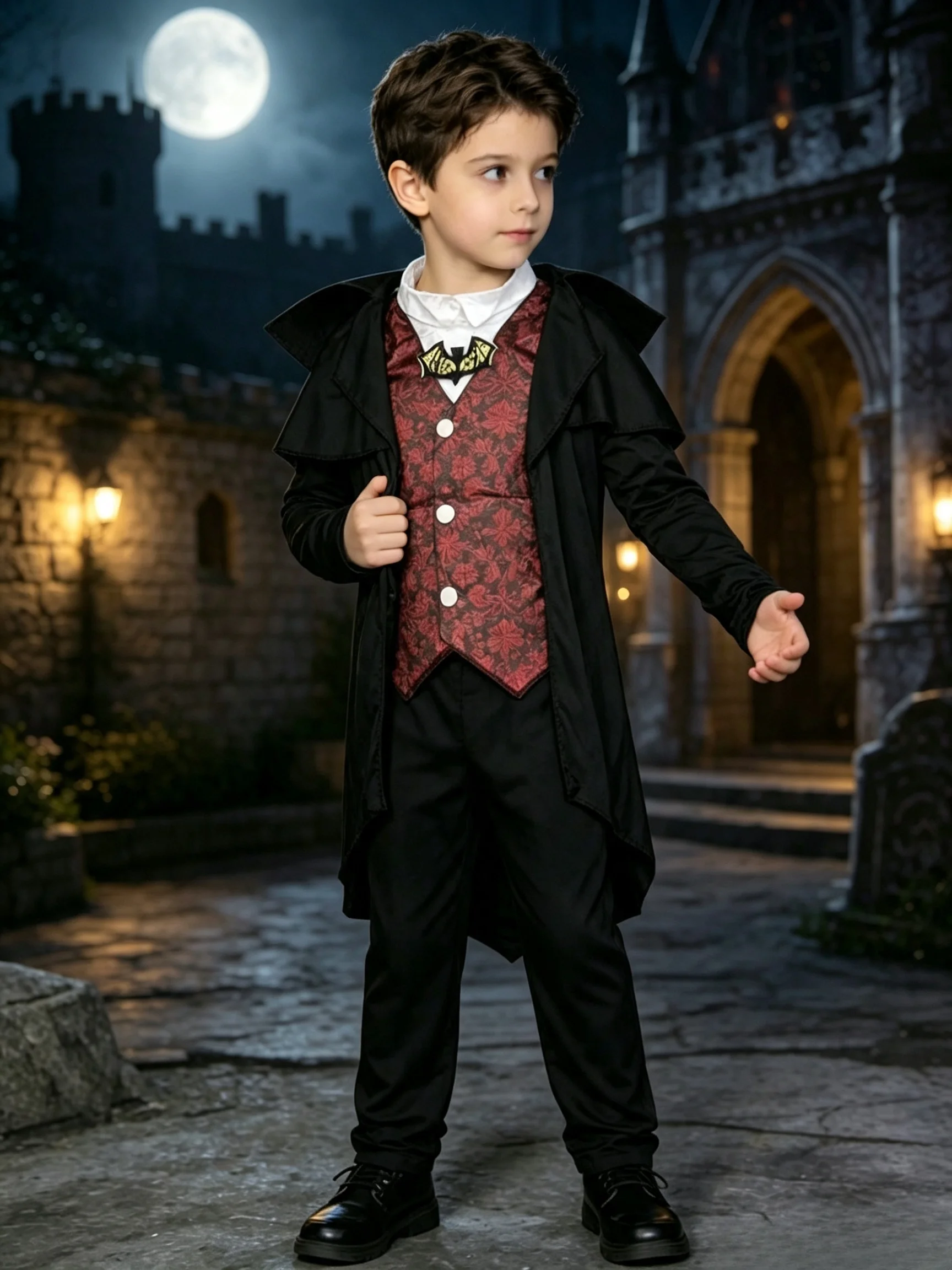 Disfraz de vampiro para niños, traje gótico con capa para fiesta de Halloween y truco o trato