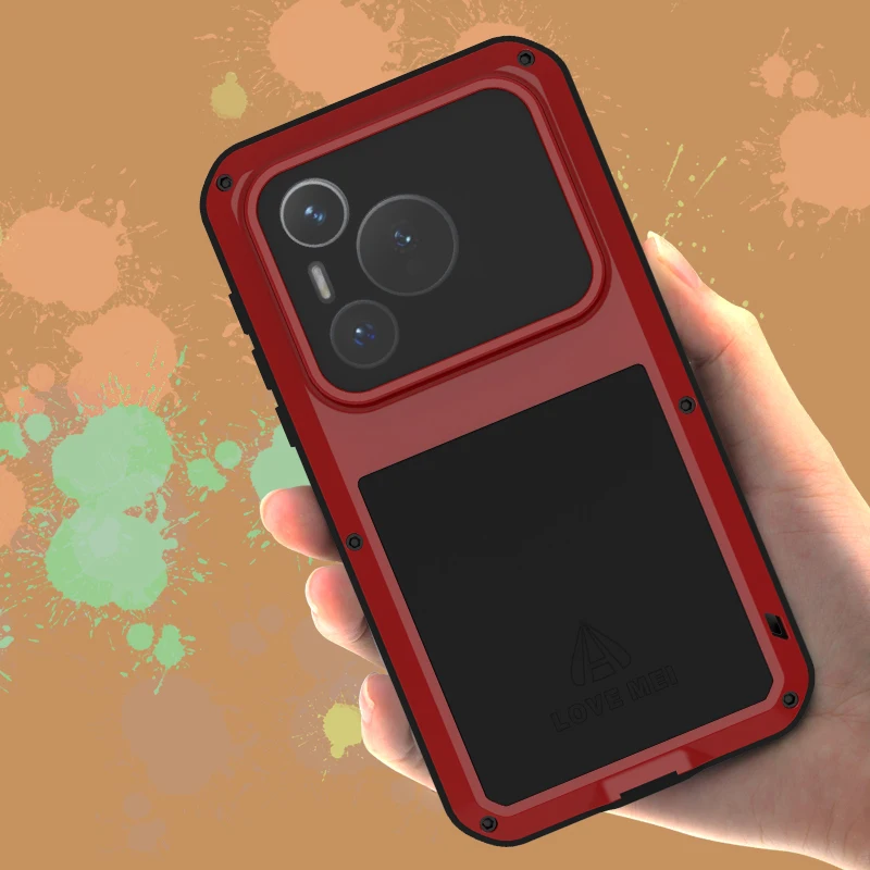 Etui na telefon Love Mei do Huawei Pura 80 70 Ultra P60 Pro, metalowe, silikonowe, ochronne, wstrząsoodporne, pyłoszczelne, w stylu militarnym. — zdjęcie produktu 5