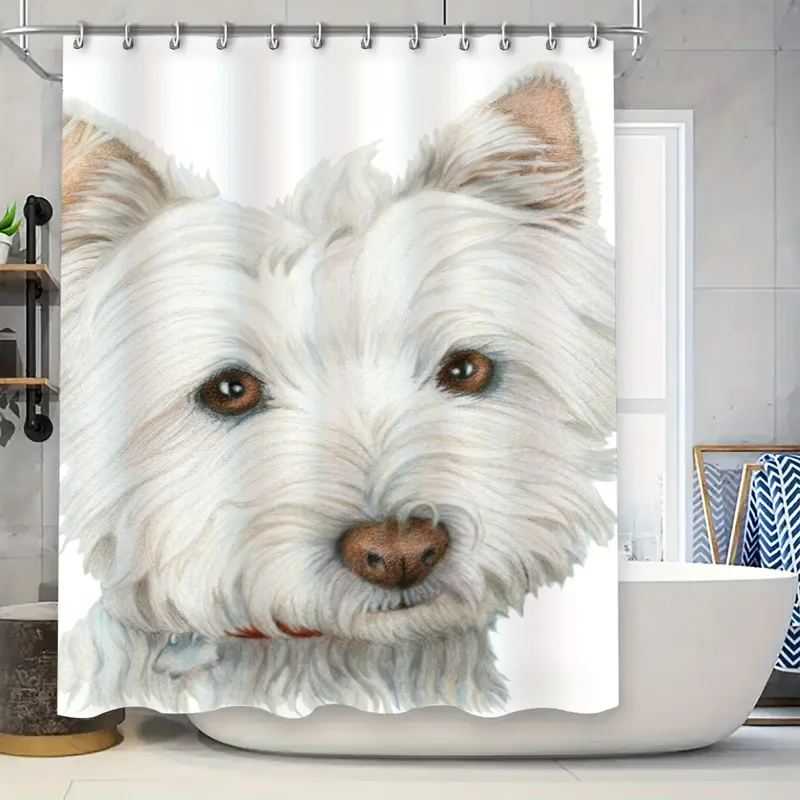 Adorable White West Highland Terrier Shower Curtain Home Decor Bathroom Accessories