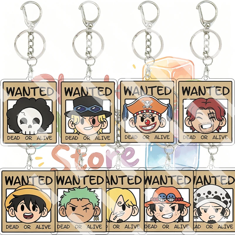 Anime Brook Buggy The Clown Luffy Roronoa Zoro Sanji Character Wanted Poster Q Version Acrylic Keychain Cartoon Backpack Pendant