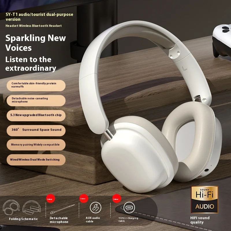 Wireless Headset SY-T1 TYPE-C Charging Bluetooth 5.3 Gaming Headset High Power 3D Space Sound Ultra Long Life Portable Headset