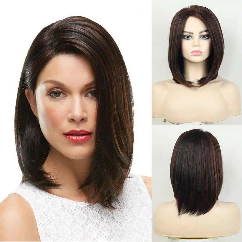 Women's Fashionable Golden Gradient Short BoBo Synthetic Wig with Straight Hair