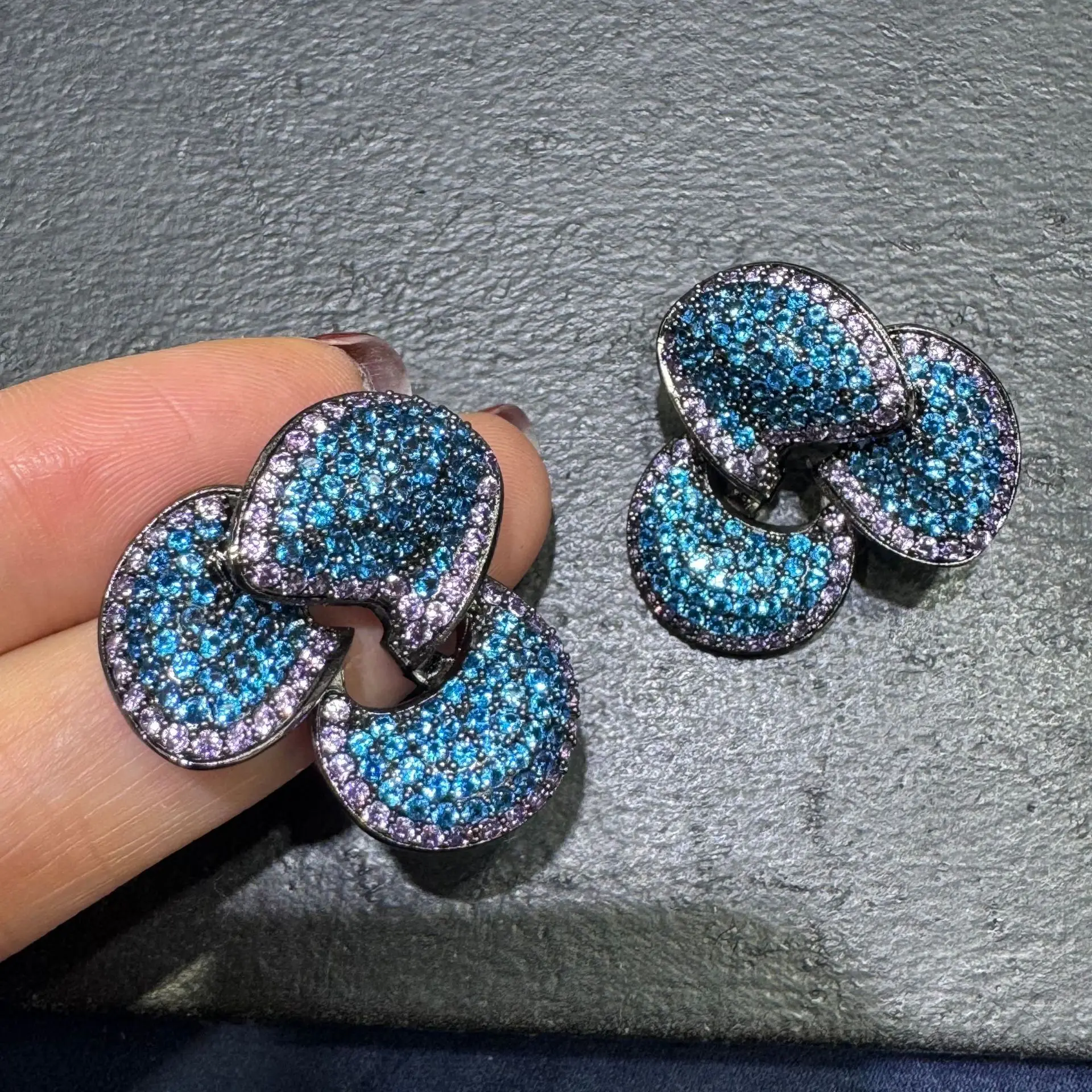

fashion cute cubic zirconia earrings for women shiny jewelry white pink blue petals flower stud earrings dinner party gift
