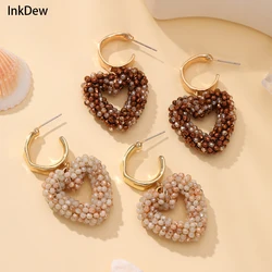 INKDEW Heart Shape Drop Earrings C-Type Metal Ear Handmade Crystal Beads Earrings For Women Big Long Earrings Jewelry EA093
