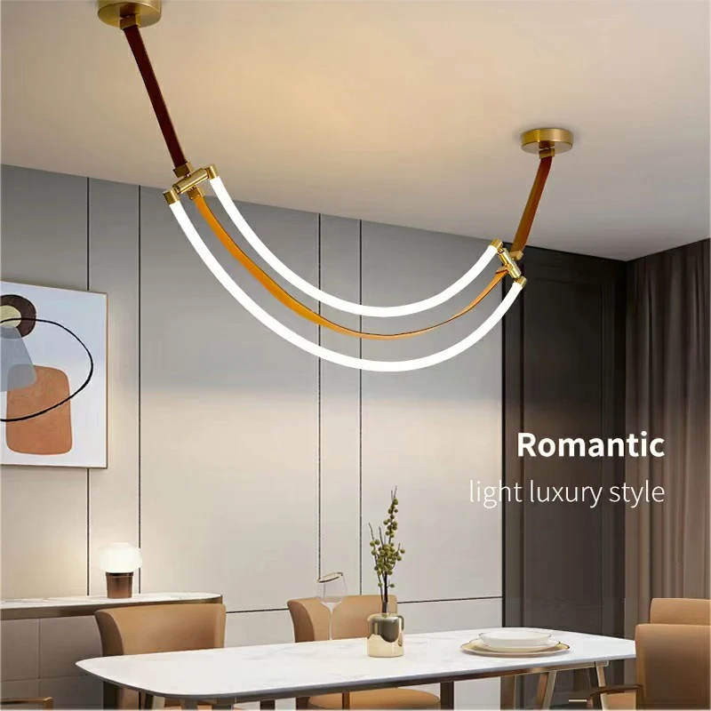 Belt art chandelier, designer model room office living room chandelier, dining table long bar bar double head chandelier