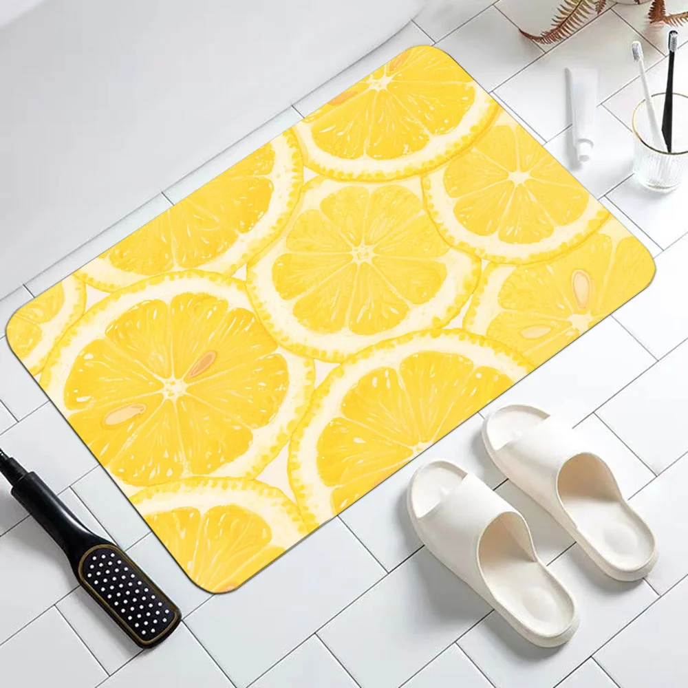 1pc Lemon slice patterned rug, made of polyester fabric, machine washable, suitable for bedroom and living room decor.