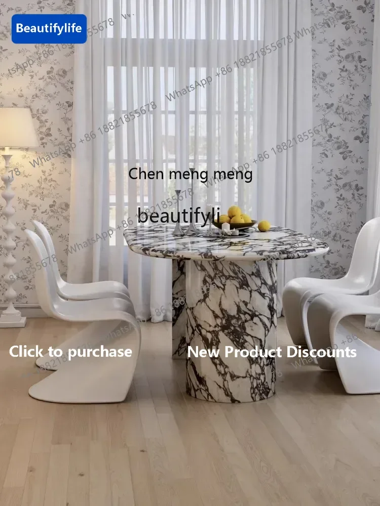 

183ff French marble dining table thickened retro solid wood simple designer oval dining table