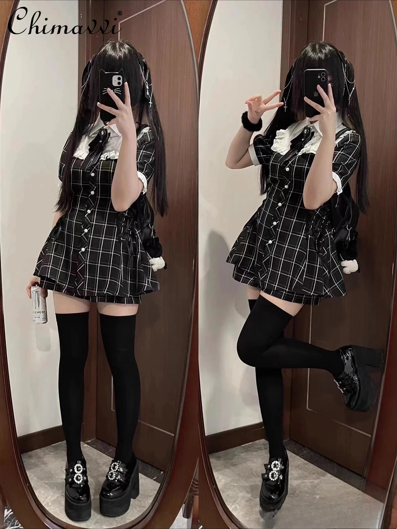 

Japanese Mine Dress Set 2025 Summer Clothes New Fashion Short-sleeved Slim Top and Shorts Lolita Girl Women Two-piece Set