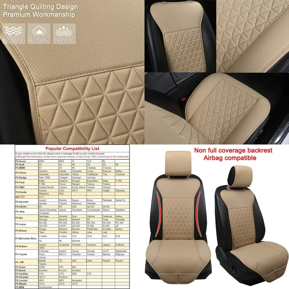 

1 пара роскошных чехлов для автомобильных сидений из искусственной кожи для передних сидений, с частичным покрытием на спинку (только средняя часть), треугольный узор