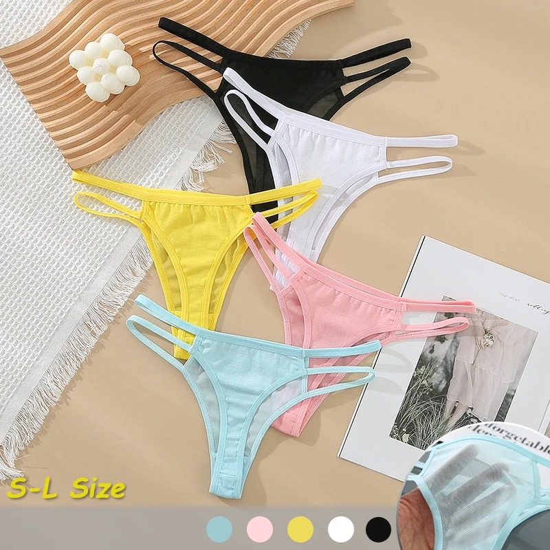 

Cute Girl Fashion Rope Sexy Women Thong Low Waisted Breathable Underwear Solid Color Bright G-string Transparent Cool Lingerie