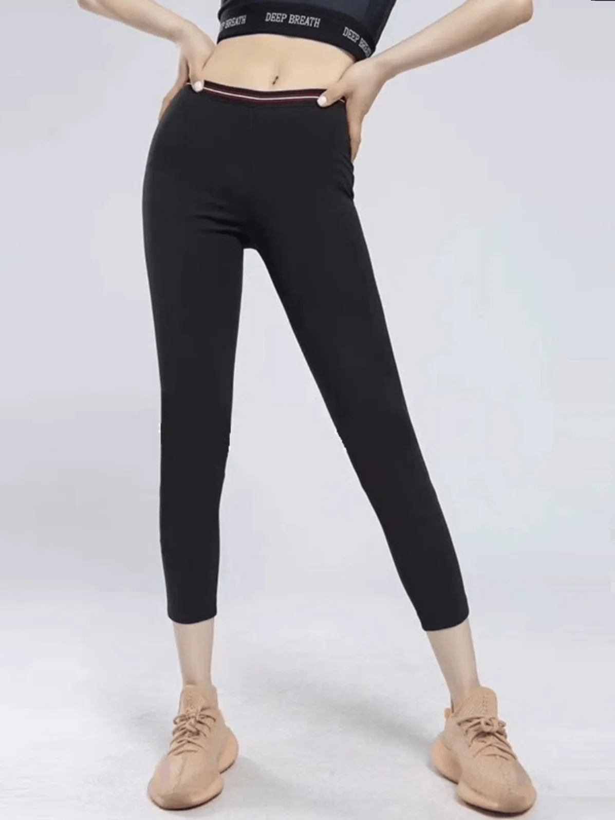 

Qui Dry Yoga Pants Women's Nine Points Mask Boting Slim Fit Elastic Summer Capri Length Nylon Spandex Stretch Fabric