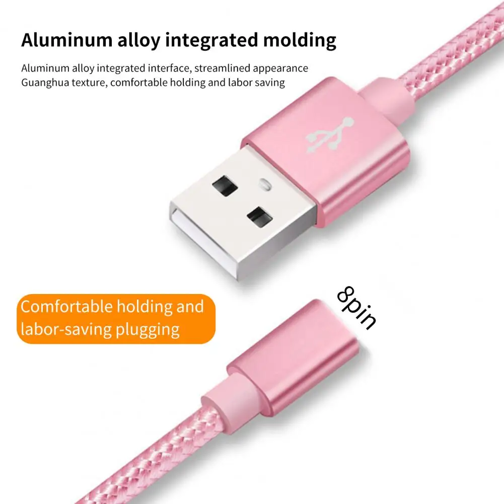 Data Cable Sturdy Structure Data Transmission Nylon USB 8pin Sync Extended Charger Cord for iPhone