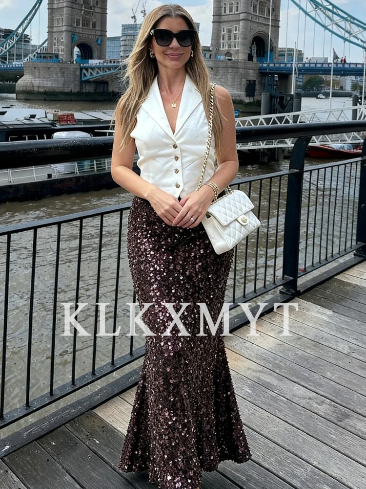 Women Wrap Skirts 2025 Women Autumn New Fashion Sequin Decoration High Waist Long Skirts Women Elegant Party Skirts