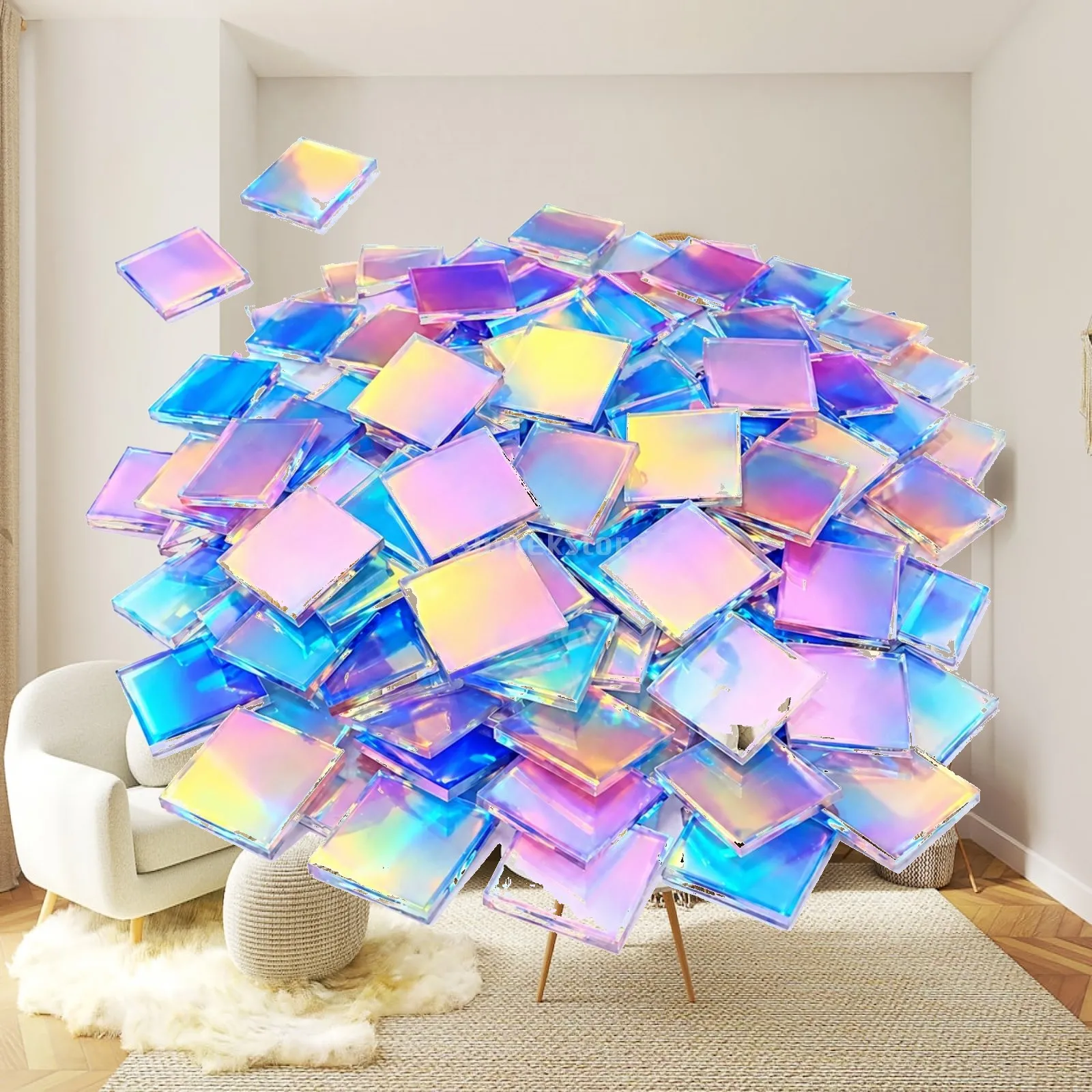 50 Pieces Mosaic Tiles Versatile Translucent Acrylic Squares with Holographic Finish Holographic Acrylic Squares for Crafters