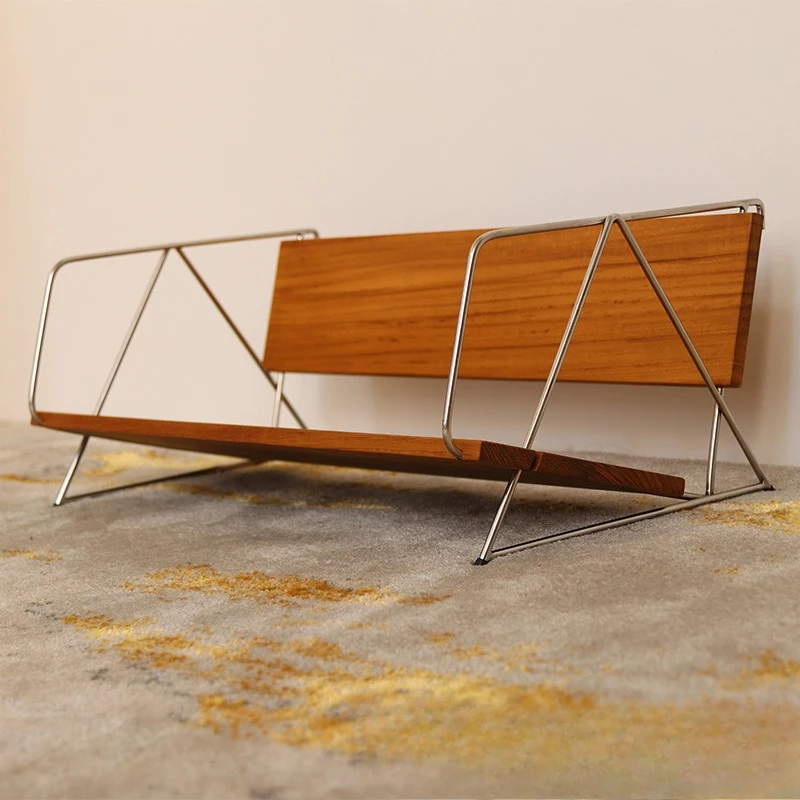 Hong Kong Style Teak Magazine Display Stand 304 Stainless Steel Household Book Storage Shelf