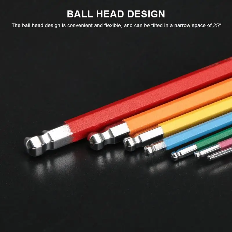 7Pcs/Lot Color Coded Ball End Hex Allen Key Set Metric Torque Long Wrench with Sleeve for Car Bicycle Tools
