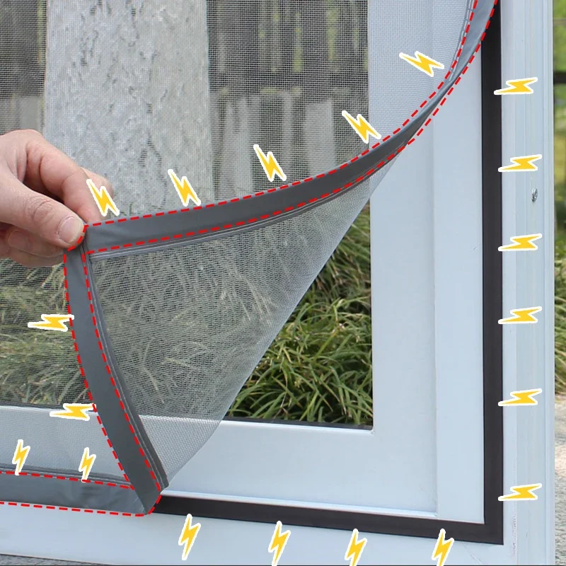 Mosquitera Gris Pantalla Magnética Ventana, Tamaño Personalizado Malla Fibra Vidrio Invisible Tul Aire Eficaz Lavable