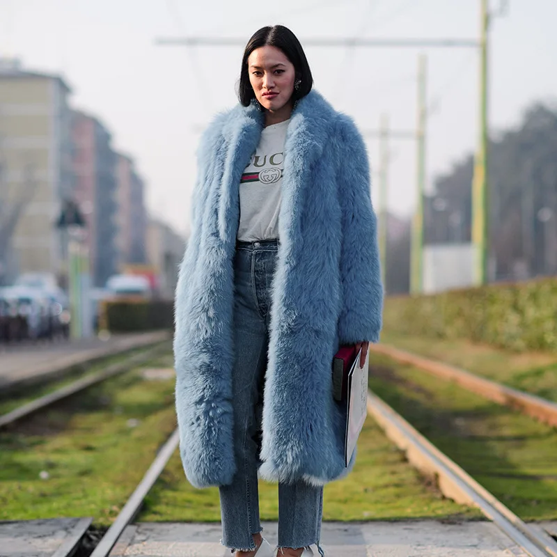 casaco de piel sintética de invierno de gran tamaño para mujer, chaqueta de piel larga con solapa holgada de lujo, abrigo de piel morado de peluche cálido para mujer, prendas de vestir exteriores