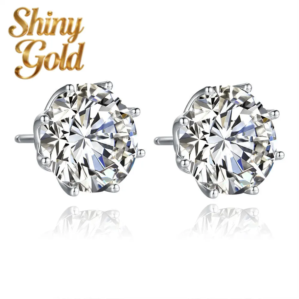 

ShinyGold Women's Six-Claw Stud Earrings - 2 Carat 11mm Moissanite, Classic Pigeon Style, Simple And Elegant Jewelry
