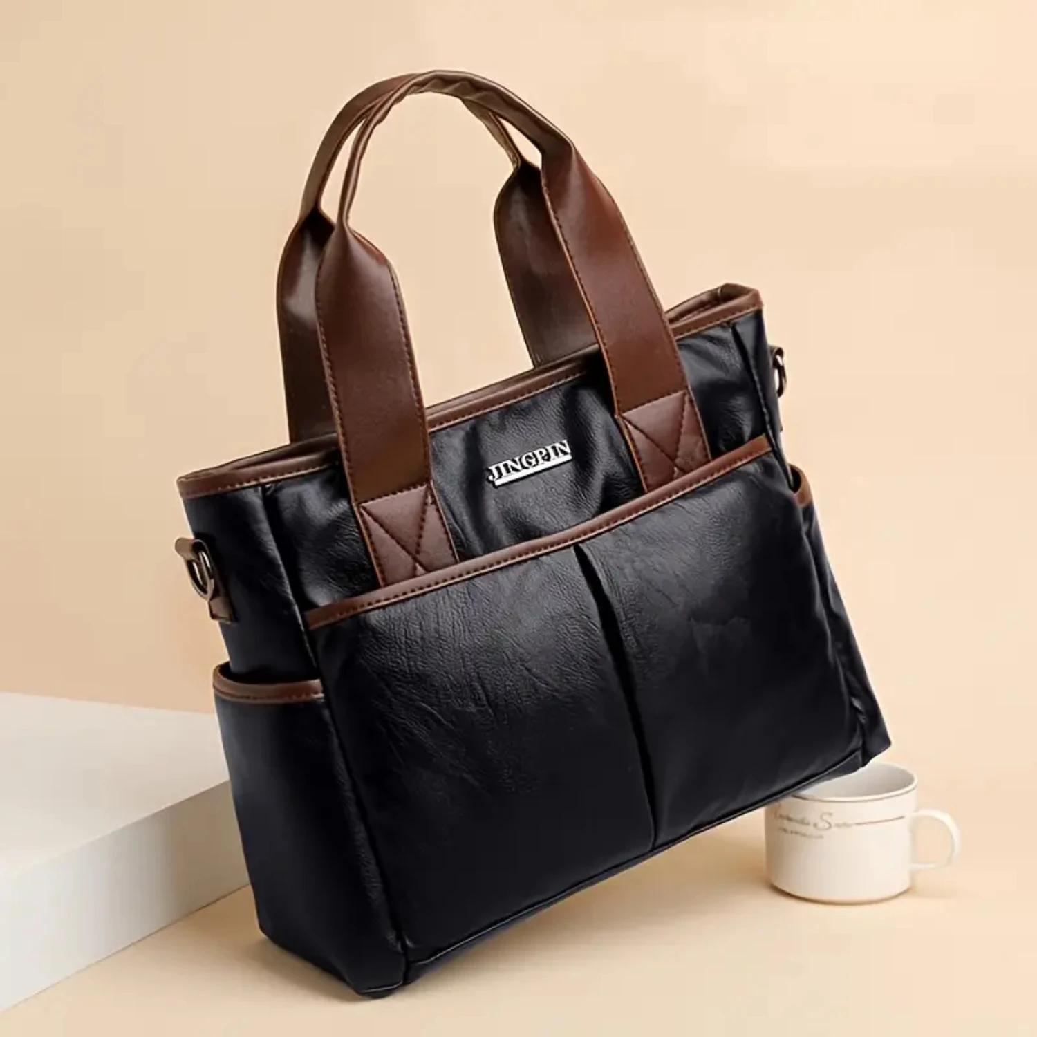 

Women's Faux Leather Handbag, Large Capacity Document Bag With Detachable Shoulder Strap, Women's Crossbody Bag