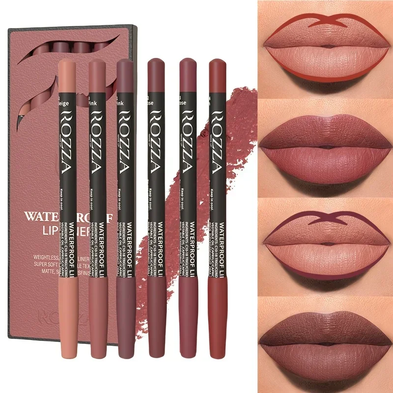6 ชิ้น Lip Liner ตั้งสีนู้ดกันน้ํา Long-Lasting Matte FINISH, ติดง่าย & Smudge-Proof เหมาะสําหรับทุกสภาพผิว