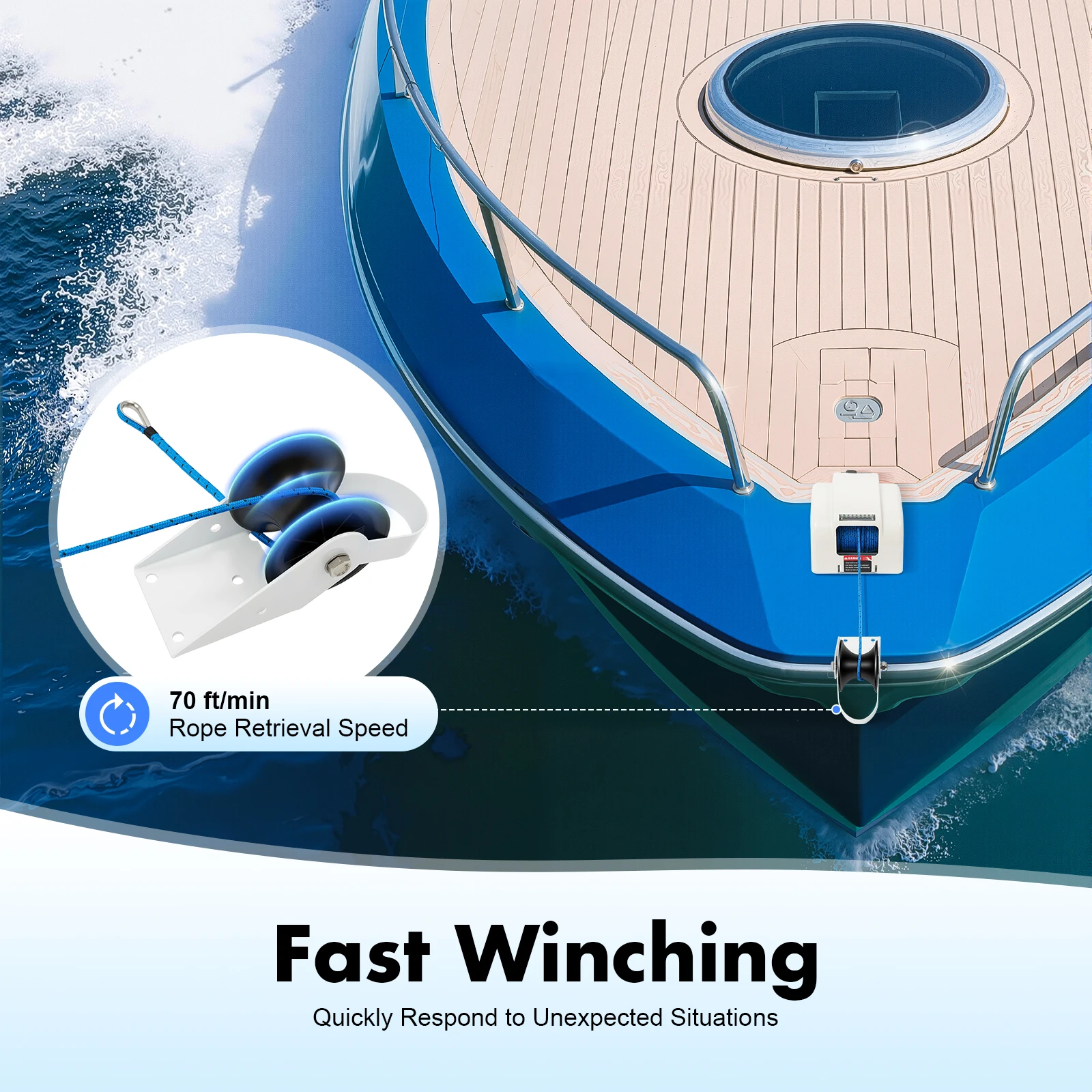 45LBS ونش مرساة كهربائي مع جهاز تحكم عن بعد لاسلكي قارب مرساة مكبرة 12 فولت ونش بحري 100 قدم حبل
