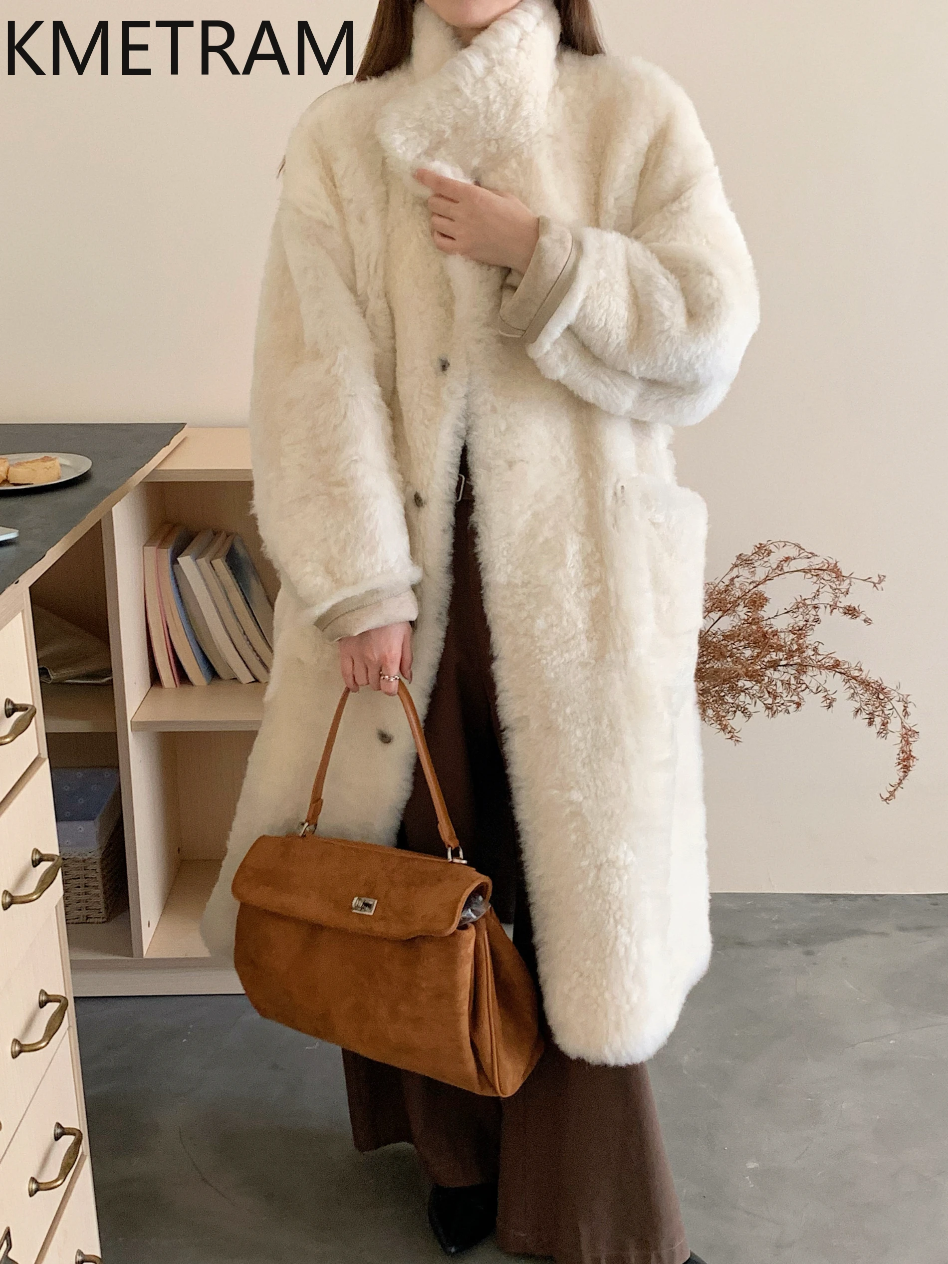 KMETRAM Natuurlijke Wol Schapenvacht Dubbelzijdige Bontjas Vrouw Omkeerbaar Lange Echt Bont Jas Winterkleding 2025 утба Turismo