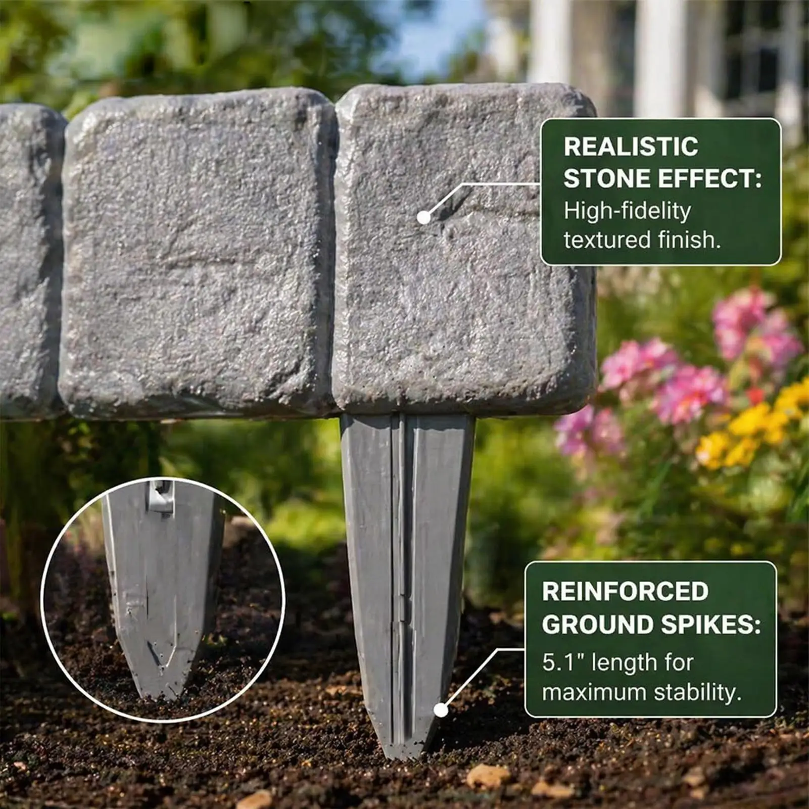 10pcs Imitation Stone Fence Panels Plastic Garden Edging Border UV Resistant Weatherproof Outdoor Patio Barrier Decor