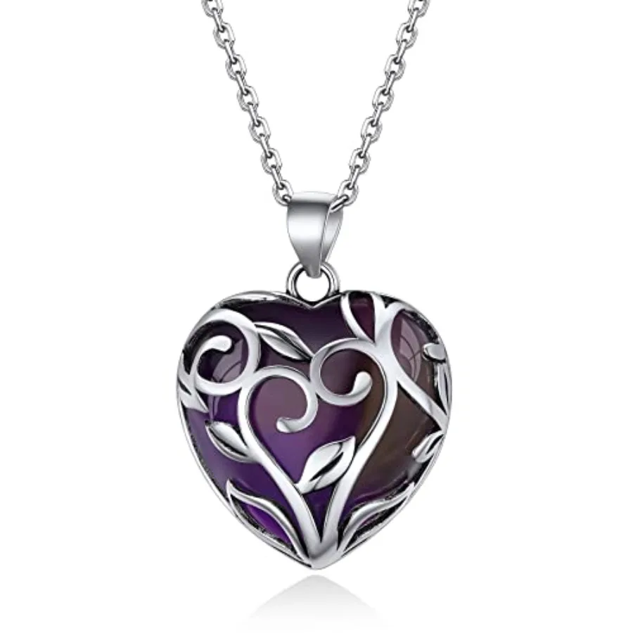 

Bestyle Tree of Life Wrapped Healing Crystal Necklaces 12 Month Birthstone Pendant for Women, Crescent/Heart Gemstone Jewelry,