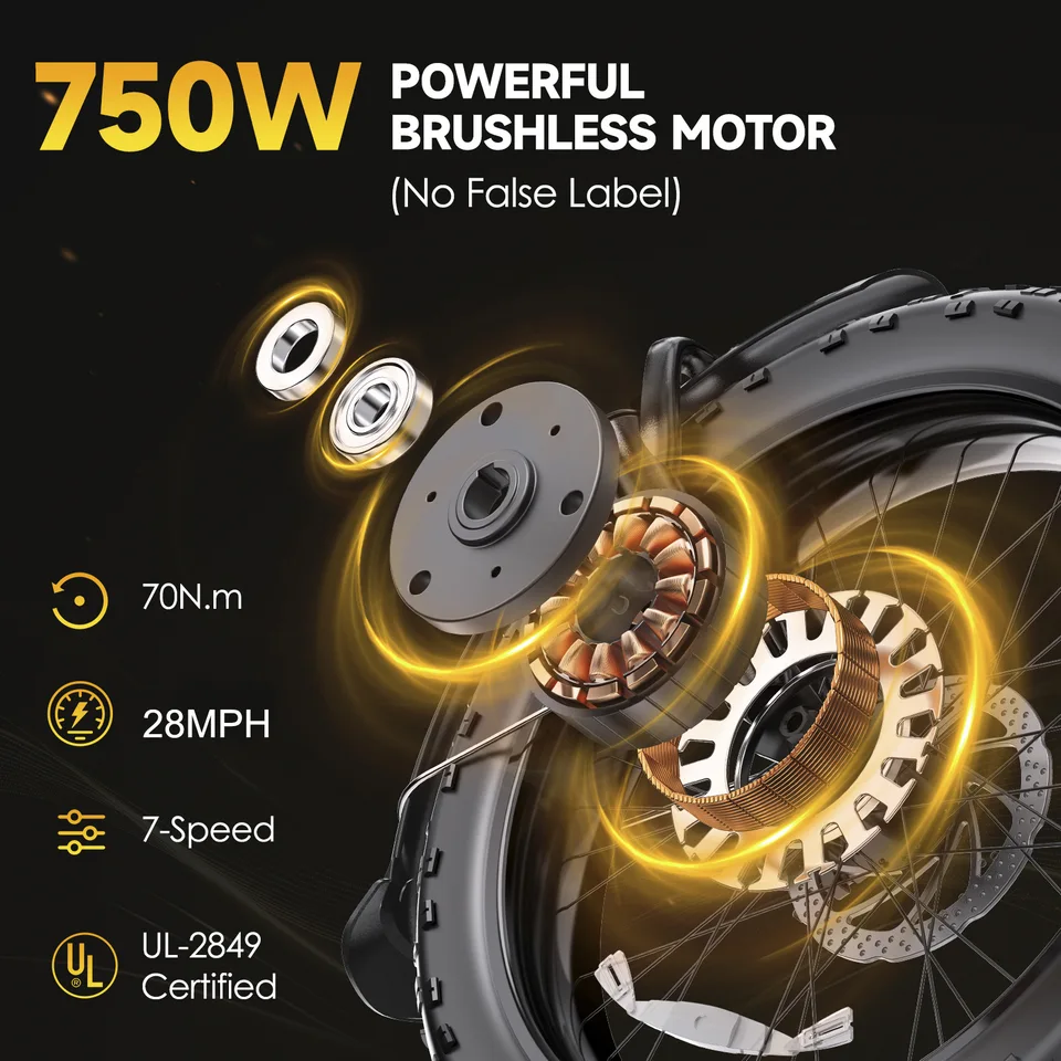 20 Inch Foldable Fat Tire Electric Bike 750W High Speed Motor 52V 13Ah Lithium Battery Shimano 7 Speed Dual Disc Brakes image 4