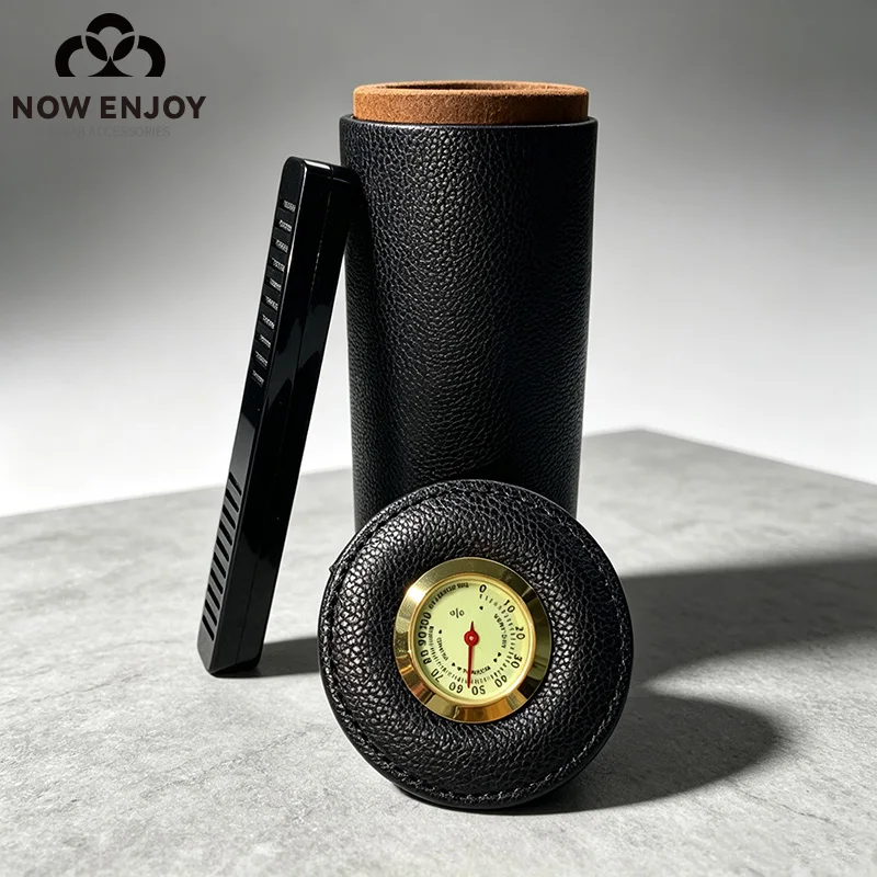 NOW ENJOY Portable Cigar-specific Cylindrical Moisture-retaining Container With Hygrometer Cedar Wood Lining Can Hold 3-5 Cigars