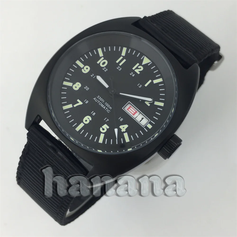 NH36 Черные часы 36/39 мм механические наручные часы с куполообразным стеклом, синий, черный, белый циферблат C3, светящийся нейлоновый браслет