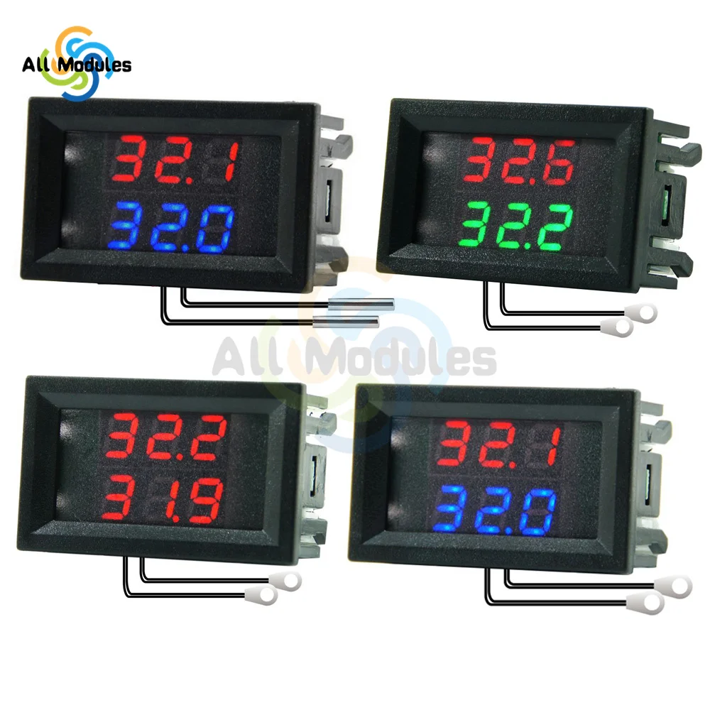 Dual LED Digit Thermometer 2 NTC 10K Thermostat Sensor Probe DC 4-28V Temperature Monitor Tester for Car Indoor Detector