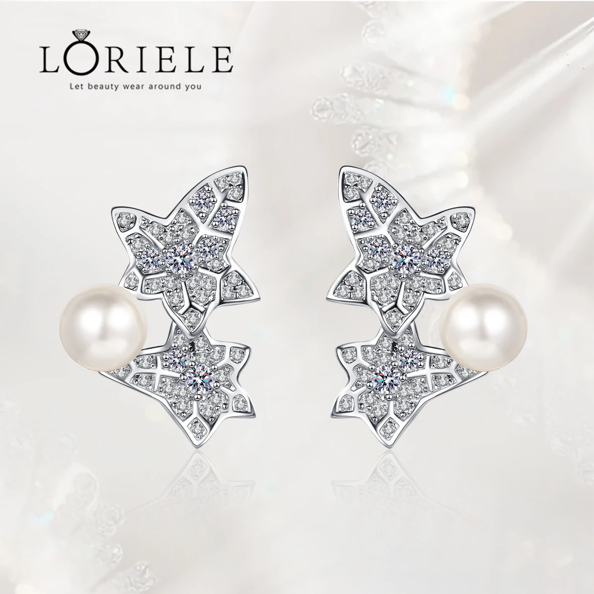 

LORIELE Moissanite Leaf Earring 925 Sterling Silver Freshwater Cultured Pearl Stud Earrings Bridal Wedding Ear Studs For Women